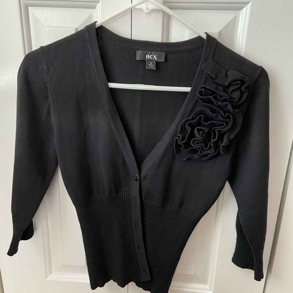 BCX Black Cardigan Short Cropped Sweater
